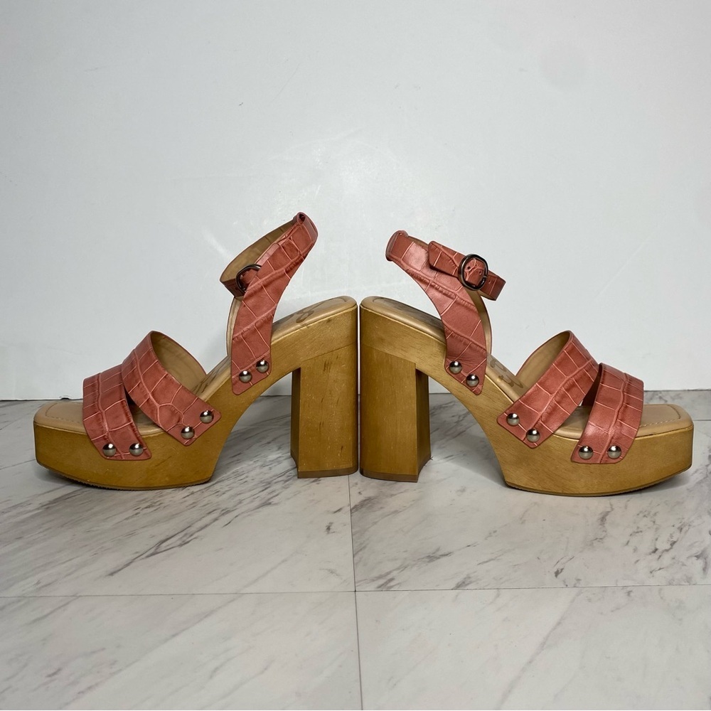 Sam Edelman Rosalind Pink Crocodile Leather Platform Heeled Sandal 7M - Picture 7 of 14